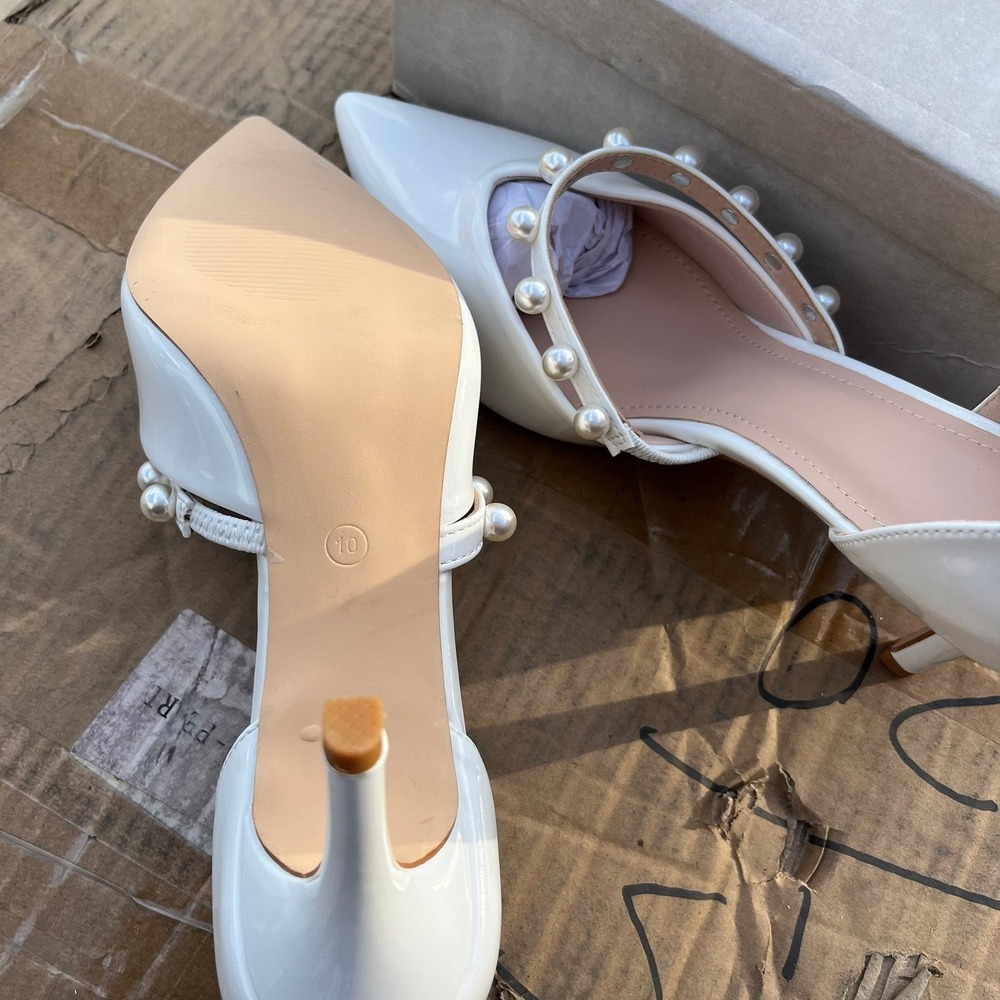 Heels Size 10 Women's Wedding Bridal pearl white high heels NIB size 10 formal - Picture 6 of 12